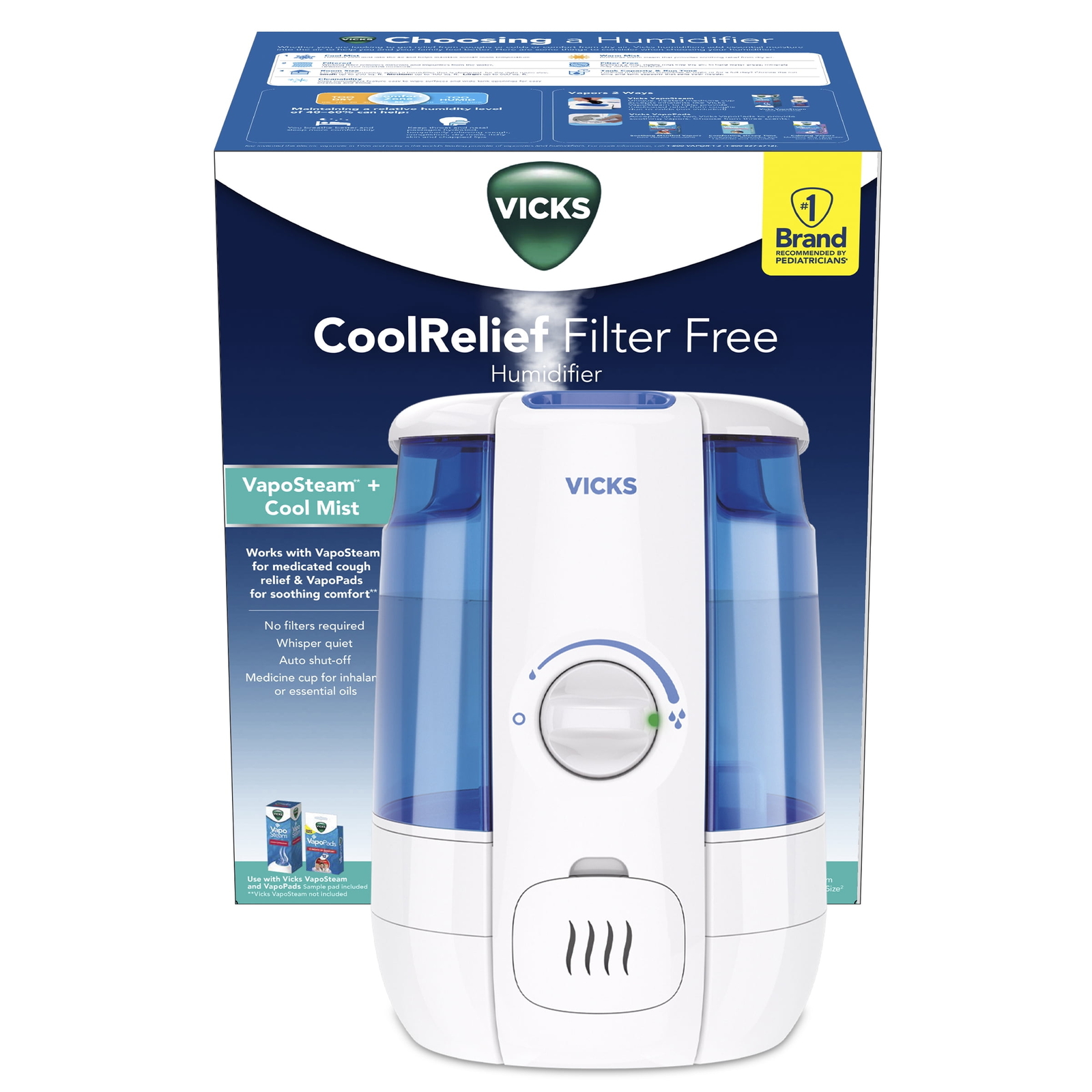 Vicks 1.2 Gallon Cool Relief Filter Free Ultrasonic Humidifier,400 sq ft, VUL600