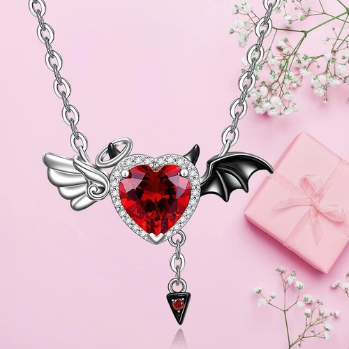 Half Angel Half Devil Heart Necklace Gifts for Women Couples 925 Sterling Silver - Picture 6 of 9