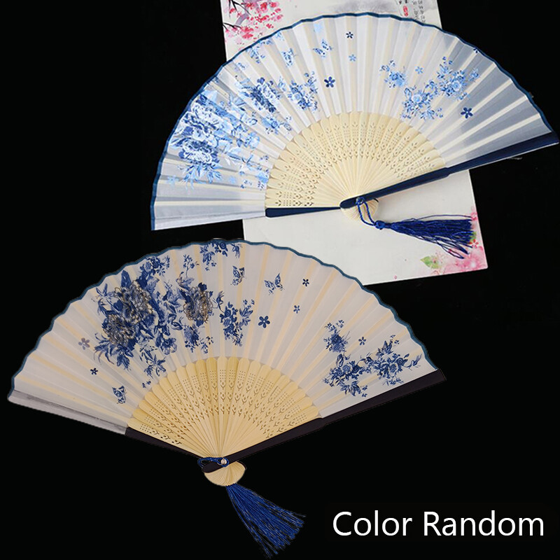 Folding Fan Silk Bamboo Hand Held Chinese Style Dance Fans Wedding Party Favors - Foto 5