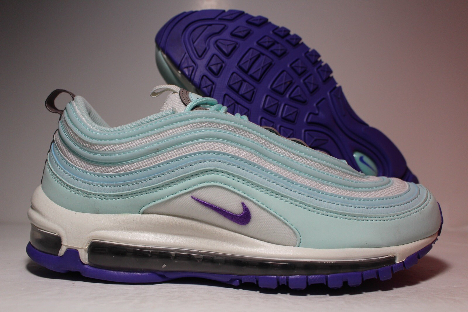 white purple teal air max 97