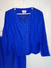 Adrianna Papell Outfit Women's 14 Blouse Skirt Long Sleeve Blue 100 Silk Lined