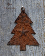 Set of 8 - Rusty Tin TREE Ornaments  3" high - Great for Crafts