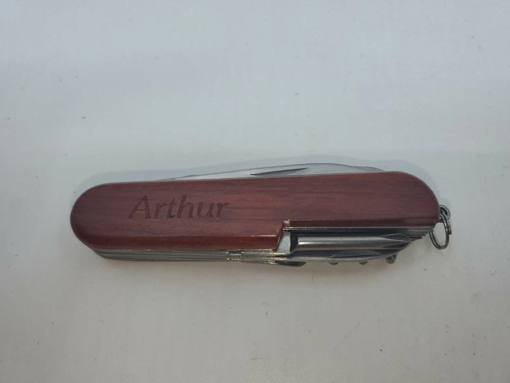 Multi-tool Pocket Knife Arthur Kansas Buffalo Engraved  On Wood  Handle