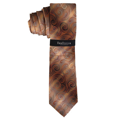 Van Heusen Men's Tie Orange Grey Swirls 57''L X 3.5''W Silk Casual Business NWT