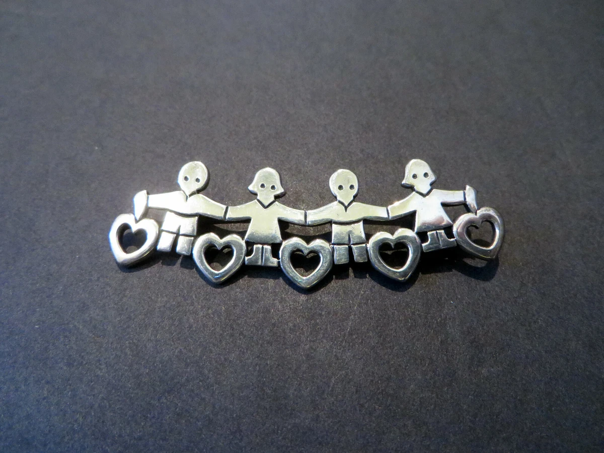 James Avery Sterling Pin Brooch Children Kids Paper Dolls Hearts Teacher  Mother | eBay