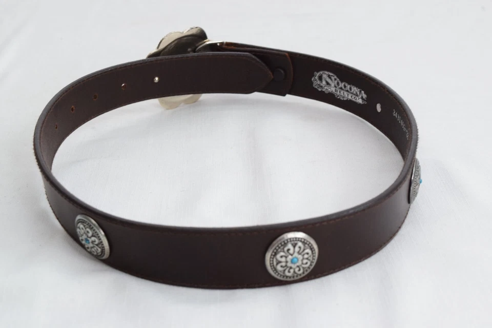 Nocona Womens Western Leather Belt 28 Silver Floral Buckle Turquoise Cowgirl - Image 4 of 4