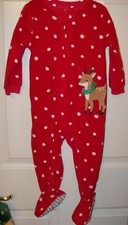 Reindeer Christmas Red Footed Zip Up One Piece Pajama Girls Size 24 Months NWT