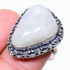 Moonstone Gemstone Handmade 925 Sterling Silver Jewelry Ring Size 8 US 