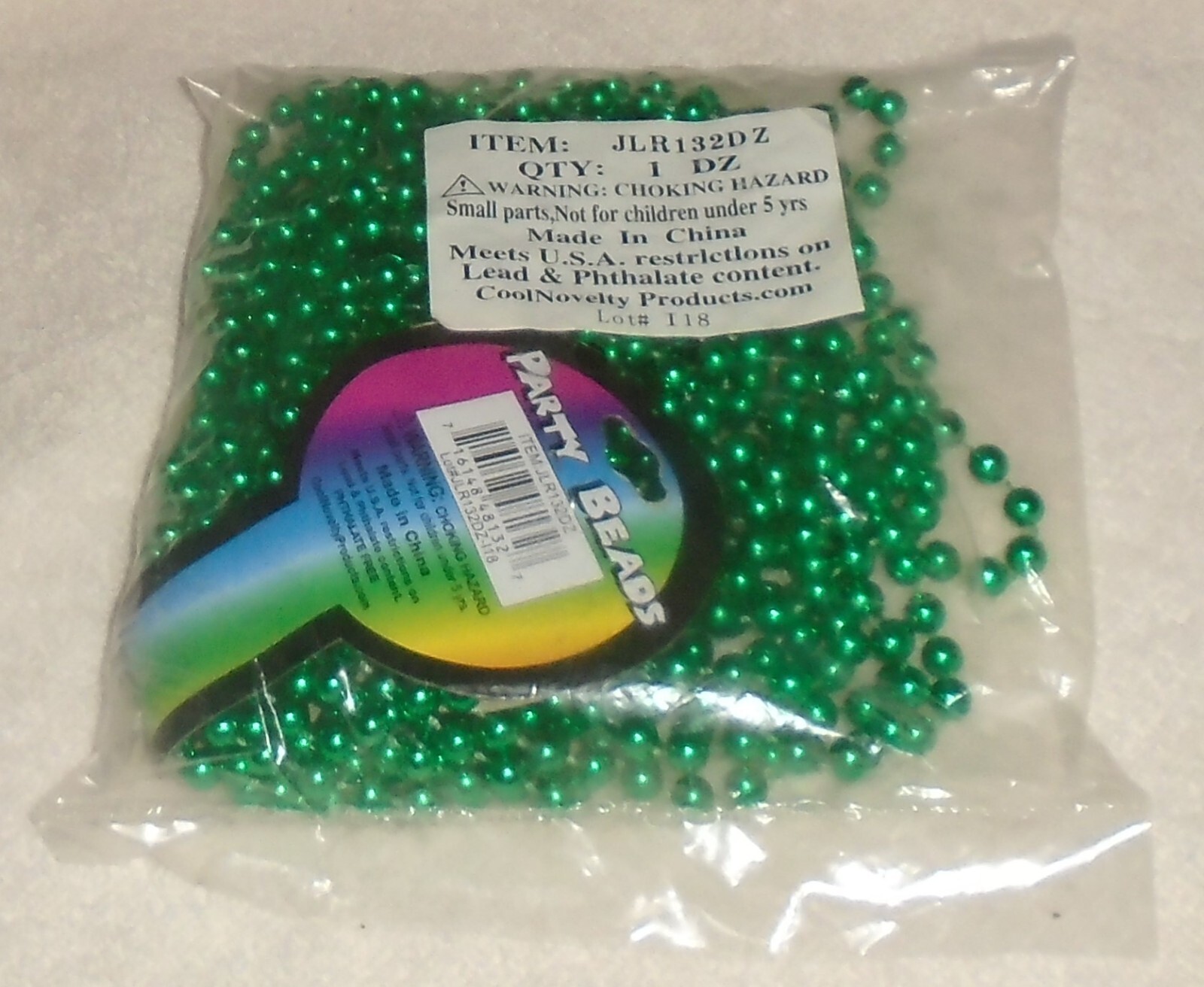 Dozen of Green MARDI GRAS Beaded Necklaces NEW in sealed bag approx 14
