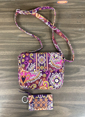 Vera Bradley Paisley & Flowers Crossbody / Shoulder Purse W/ Matching ID Holder