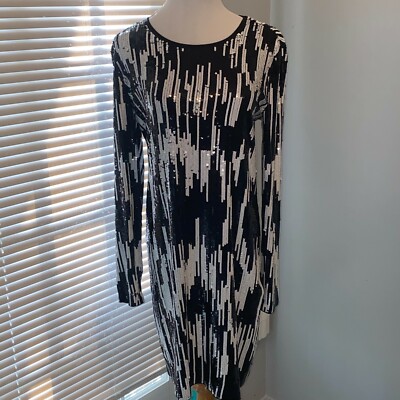 michael kors sequin dress long sleeve Michael Michael Kors, Digitized Ikat Sequined Dress, Black, S