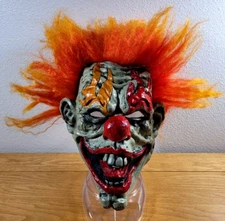 Halloween Mask Adult Clown Latex Rubber Orange Hair Red Nose Teeth Scary Spooky