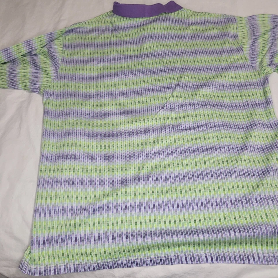 Alan Flusser Polo Shirt XL Purple & Green Mercerized Cotton Small Faded Spot Pic - Image 3 of 4