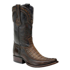 New Cowboy Men's Western Chocolate Brown Print Boots Square Toe Boot For Men