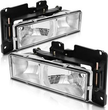 88-99 Chevy GMC Headlight Assembly Chrome Housing Clear Reflector Pair 15034929