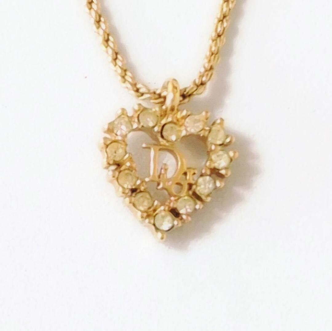 Vintage Dior CD Logo Heart Necklace Gold Tone 38cm Christian