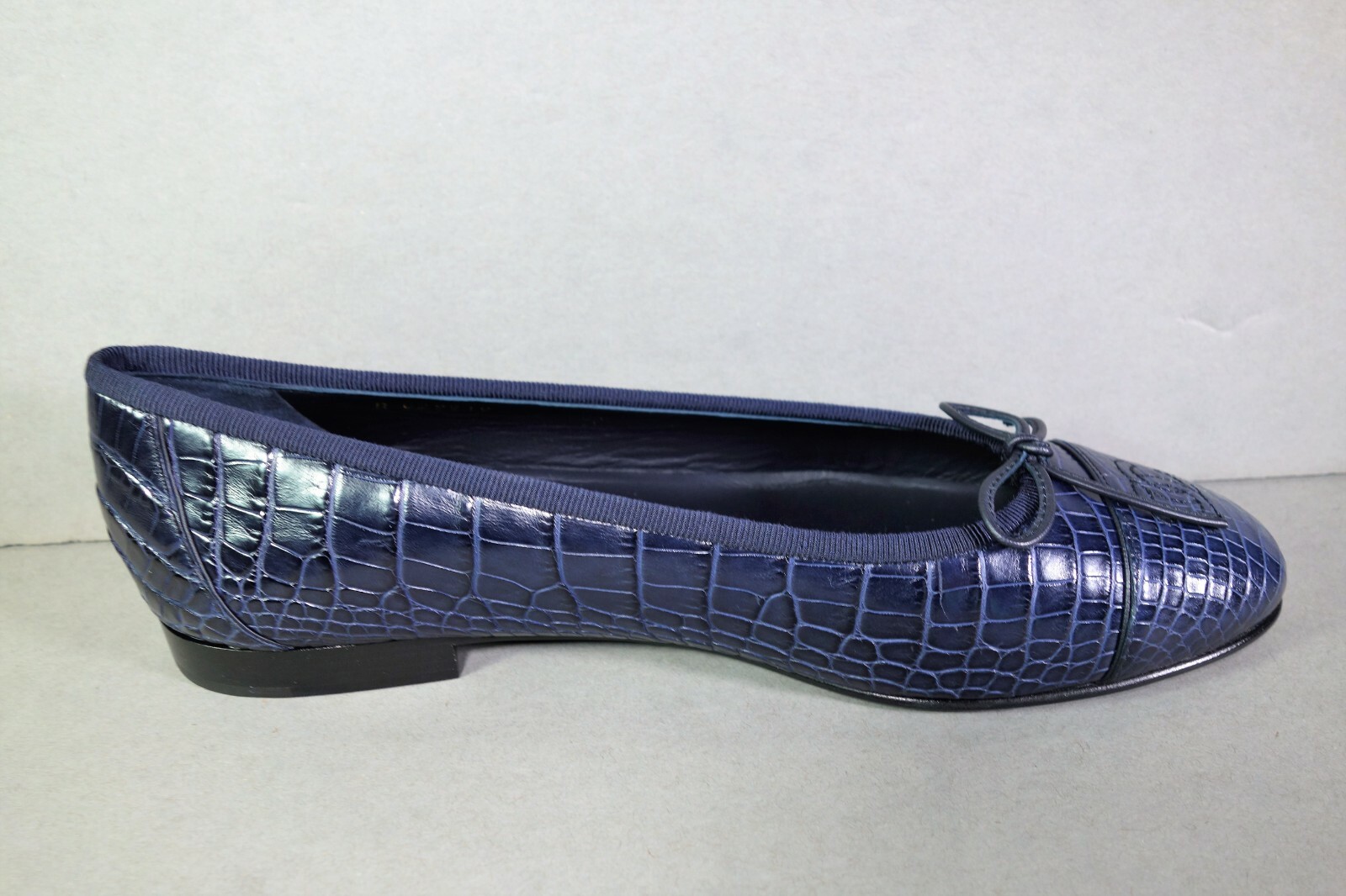 CHANEL 40 Navy Alligator ballet ballerina flats cap round toe "CC" NEW shoes image 6