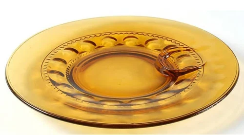VTG Indiana Glass Amber Kings Crown Thumbprint Pattern Snack Plate