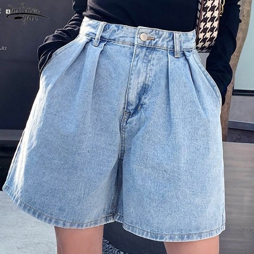 Women Summer Vintage High Waist Blue Wide Leg Jeans Shorts Plus Size Denim  Short | eBay