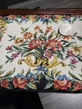 Victorian Style Floral Tapestry Clutch Tortoise Frame Purse Bag Travel