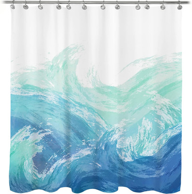 Wave Shower Curtain, Ombre Blue and Green Ocean Theme Shower Curtain for Bathroo