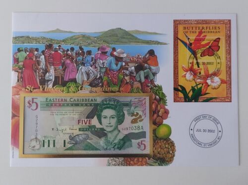 List banknotów, East Caribbean, St.Vicent & Grenadines 5 dolarów UNC, banknoty - Zdjęcie 1 z 4