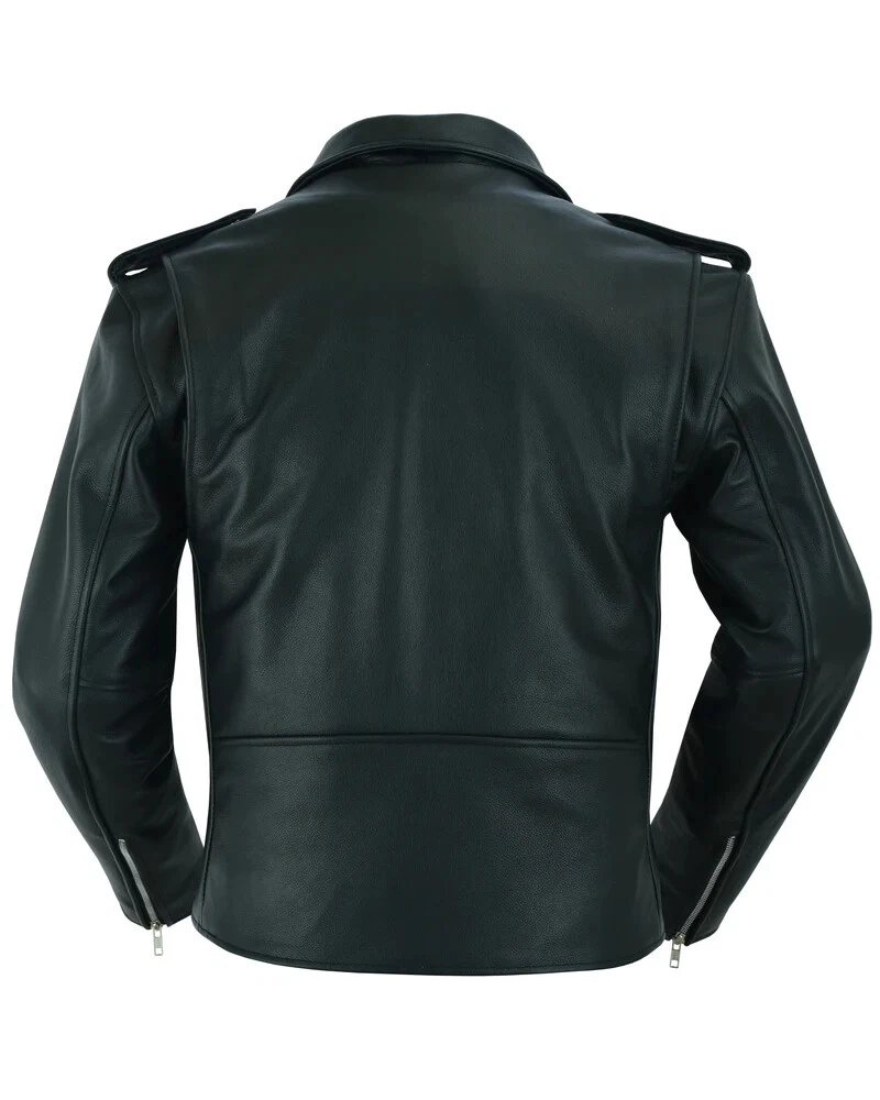Black Vintage Leather Jacket for Mens with Plain Sides Design & Multiple Pockets - product detail image 5