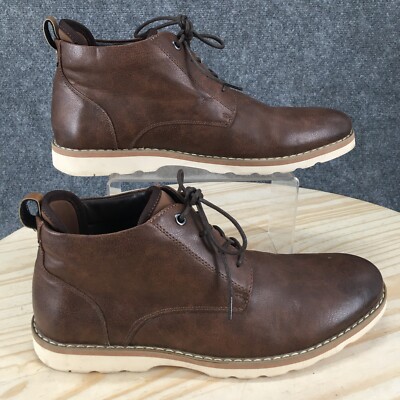 Madden Boots Mens 10 Brawly Cognac Ankle Booties Brown Leather Lace Up Almond