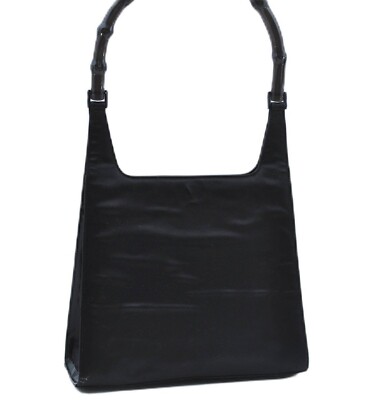 echt GUCCI Bambus Schultertasche Handtasche Satin Leder schwarz J9185