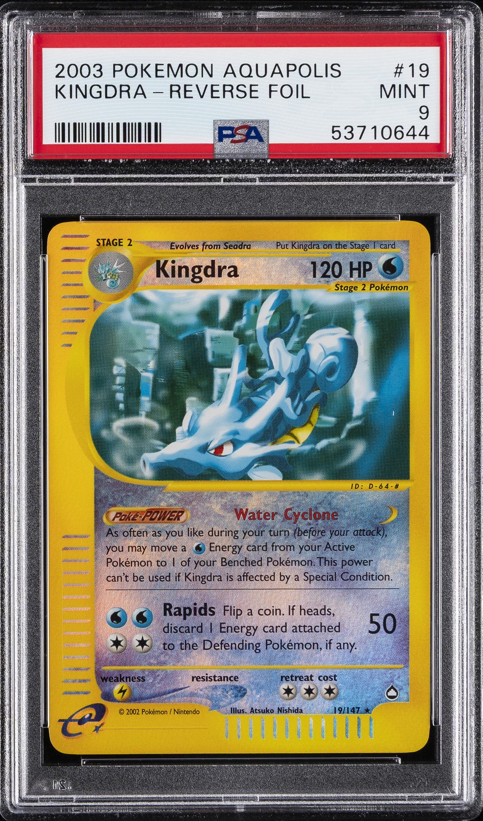 2003 POKEMON AQUAPOLIS #19 KINGDRA-REVERSE FOIL PSA 9