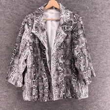 Chico's Blazer Women XL White Animal Print Open Front Collared Long Sleeve