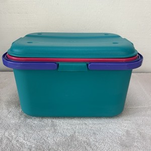 Eagle Craftstor Storage Tote Basket Teal Pink Purple 90's Vintage USA +Organizer