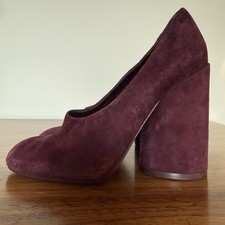 Tory Burch Lucia Burgundy Suede Block Heels Designer Pumps Shoes Women’s Sz 5 M