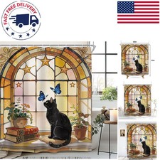 Unique Floral  Cat Design Shower Curtain - 60x72, Lightweight  Easy Care