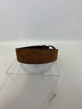 Vintage 1984 Embossed Levis Logo Leather Belt Century Canada Brutalist Buckle M