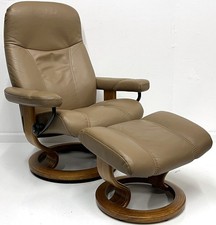 Ekornes Stressless Medium CONSUL "Sahara" Leather Swivel Recliner Chair Ottoman