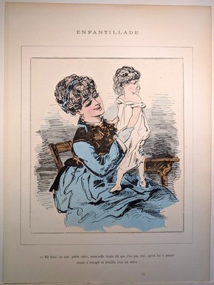 Original Lithografie. 1871. Enfantillade. (''Eh bien! tu sais, petite mère, mam'z