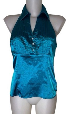 Y2K 90s Womens Blue Satin Phoebe Buffay Clueless Retro Grunge Halter Top Sz M 