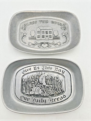 Wilton Armetale Pewter Bread Trays Give Us This Day + Bless This House 9''x6.5''
