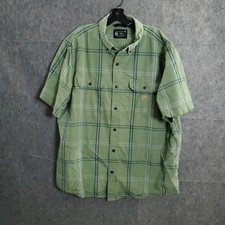Carhartt Plaid Button Up Work Shirt Mens XL Loose Fit Short Sleeve Green Logo