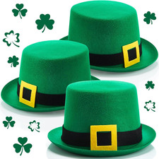 3 Pcs St Patrick'S Day Hat, Leprechaun Irish Hats, Green Felt Leprechaun Top Hat