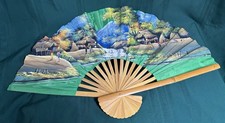 Vintage Large Japanese Folding Fan Wall Decor Hand Painted 40  