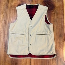 Vintage Pendleton Mens Hunting Vest Canvas Wool Plaid Lined Snap Outdoor M13