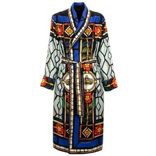 DOLCE & GABBANA Baroque Silk Robe Coat Dressing Gown Blue 46 48 US 36