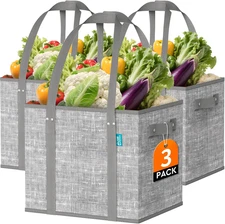 Collapsible Reusable Grocery Bags Heavy-Duty Shopping Tote Box Reinforced Handle