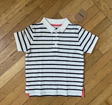 Mini Boden Striped Polo Shirt 3/4 Years 3T 4T White Navy Blue Cotton NWT