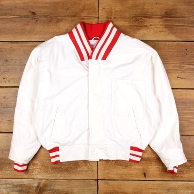 Vintage Vaqo Bomberjacke M Herren 90er weiß Baumwollmischung gefüttert Varsity