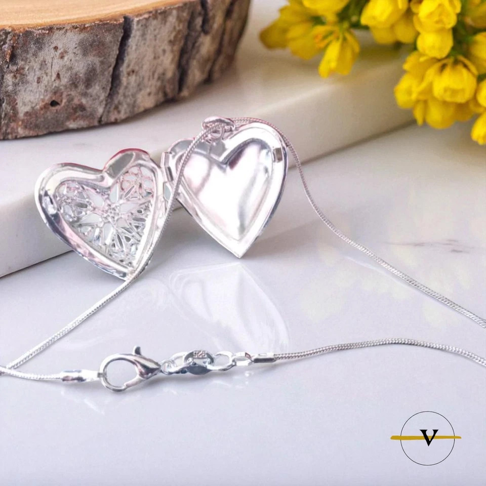 COLLANA DONNA ARGENTO 925 RODIATO CON PENDENTE CUORE APRIBILE PORTA FOTO - Immagine 2 di 4