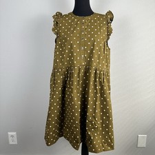 Madewell Dress Size 12 Ruffle Sleeve Button Front Mini Polka Dot Weathered Olive