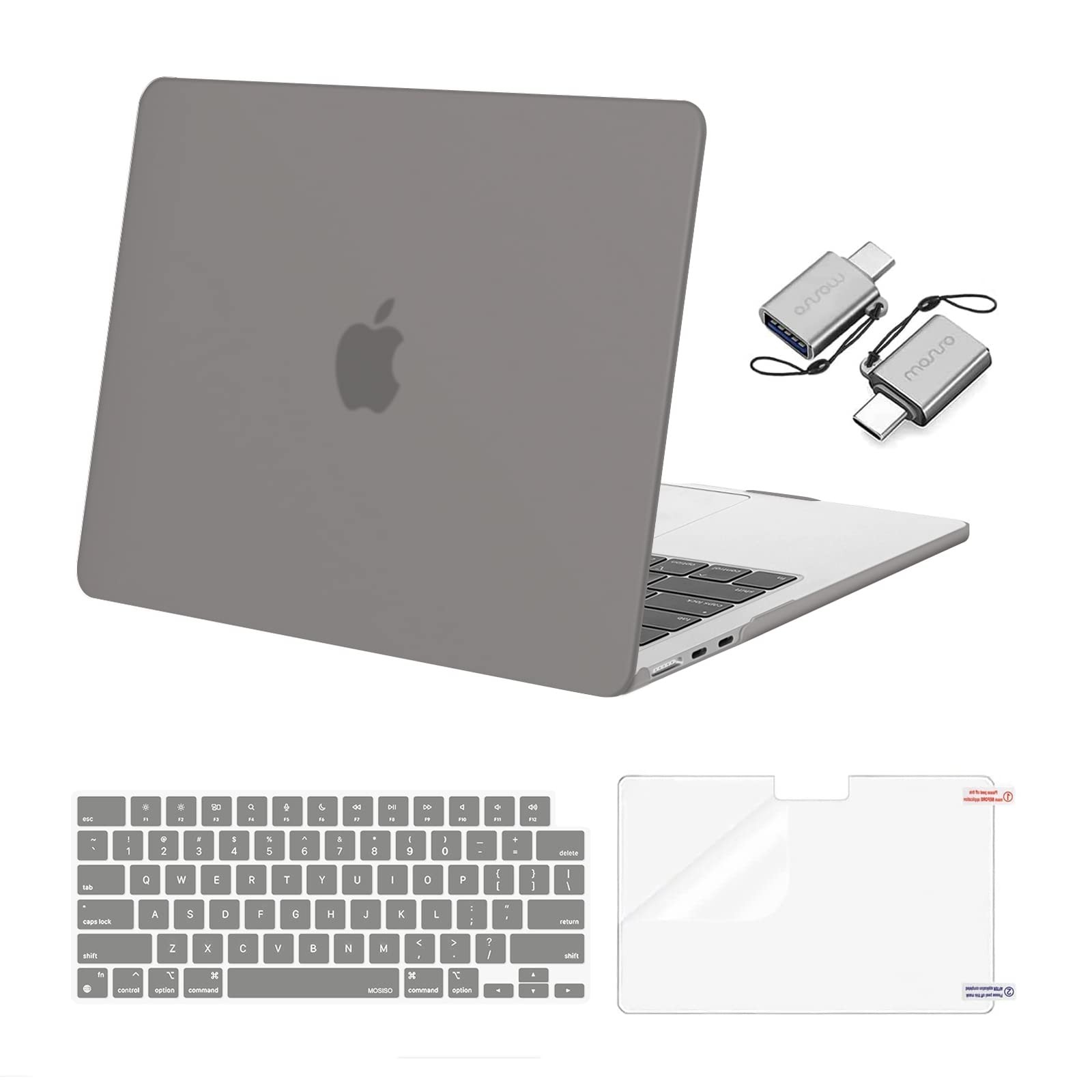 MOSISO Hard Shell Keyboard Cover Screen Film Type C 13.6 in Gray